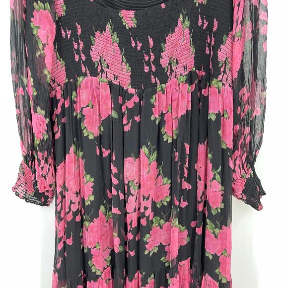 RIXO | Yas Shirred Midi Dress Blossom Pink Floral Chiffon 4XL 18 Plus Size - Picture 12 of 16